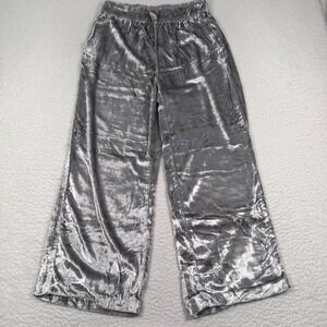 Maeve Anthropologie Pant Small Anastacia Velvet High Rise Wide Leg Silver *Flaw